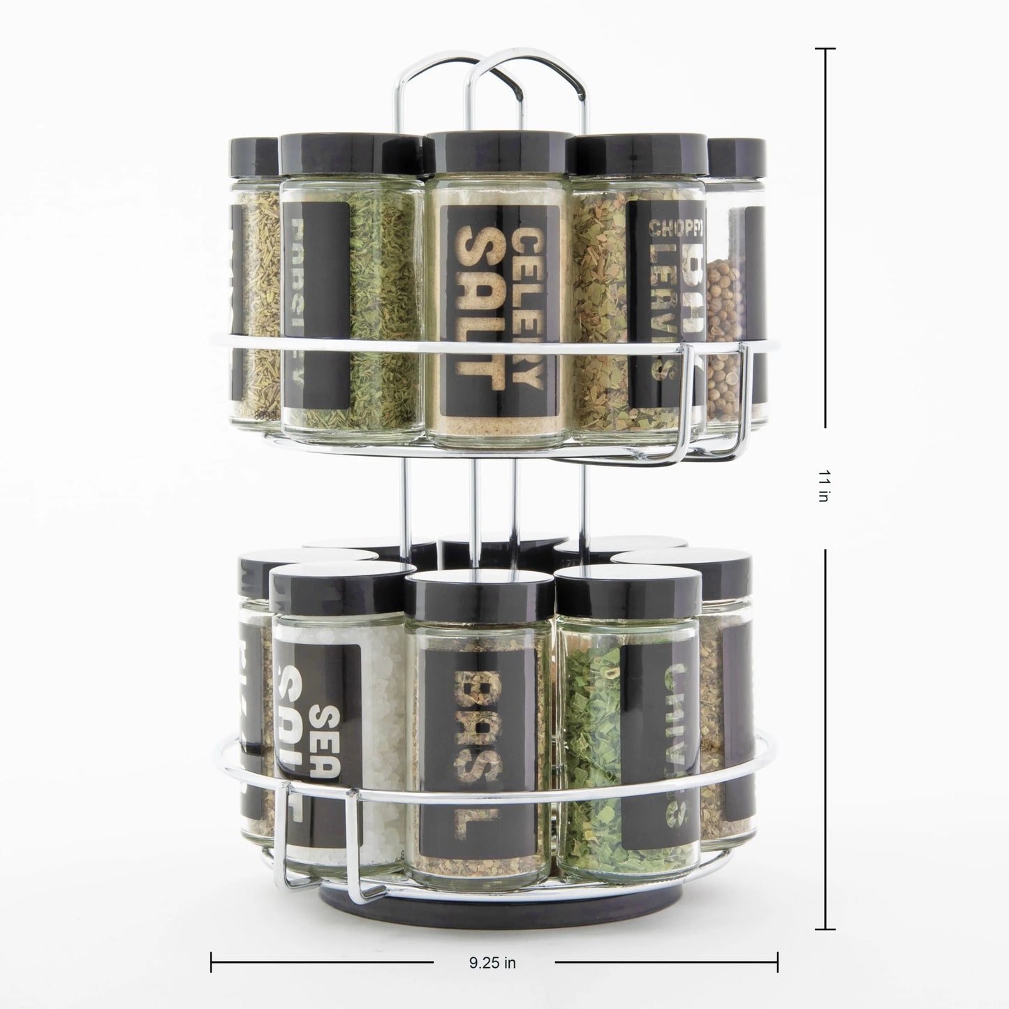 (2 Pack) 16-Jar Chrome Wire 2-Tier Revolving Filled Countertop Spice Rack & Organizer