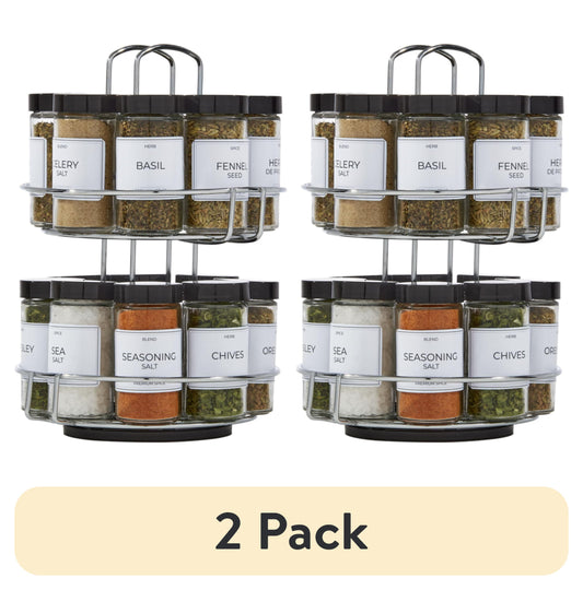 (2 Pack)  16-Jar Chrome Wire 2-Tier Revolving Filled Countertop Spice Rack & Organizer