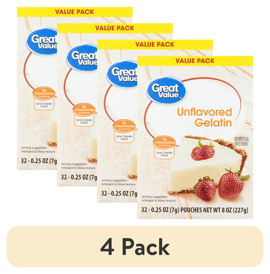 (4 Pack)  Unflavored Gelatin Mix, 0.25 Oz, 32 Count Pouches