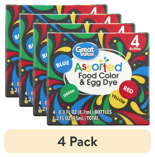 (4 Pack)  Great Value Assorted Food Color and Egg Dye, 1.2 Oz.
